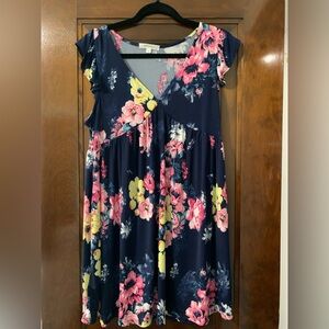 Emerald Blue and Pink Floral Dress